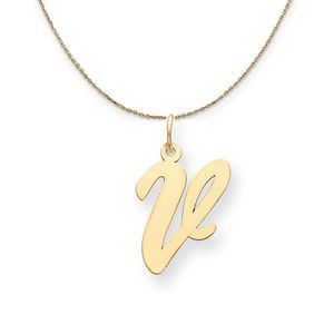 14k Yellow Gold Madison LG Classic Script Initial V Necklace - 18 Inch